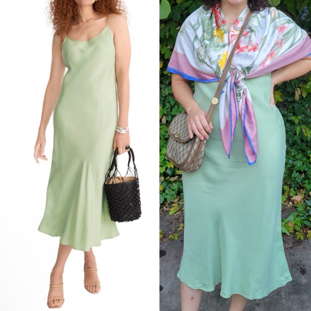 J. Crew Gwyneth Cupro Blend Slip Dress Sagebrush Green Bias Cut Silk Midi Size 4